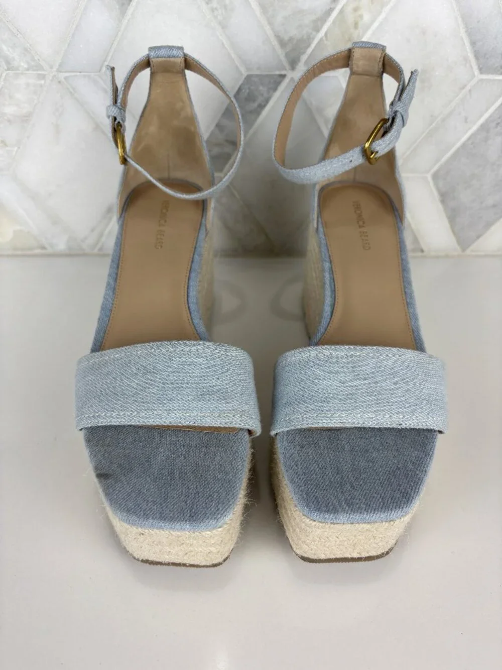Veronica Beard Light Blue Espadrille Wedge Sandals